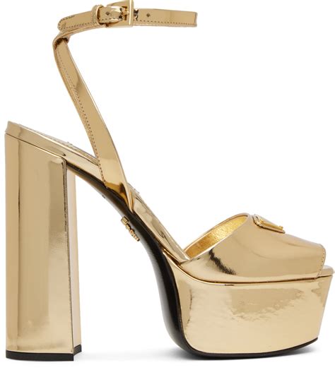 prada scallloped gold shoes|prada gold heels.